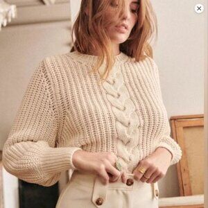 Sézane Jazz Cable Knit Organic Cotton Sweater Ecru Size Small
